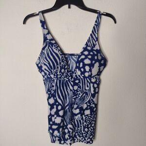 NWT Beyond Control Women's Navy/White Tankini Top Size 10